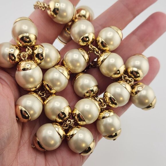 J-Crew Cha-Cha Statement Necklace Cream Glass Pearl Bauble Maximalist Going Out - Picture 2 of 8